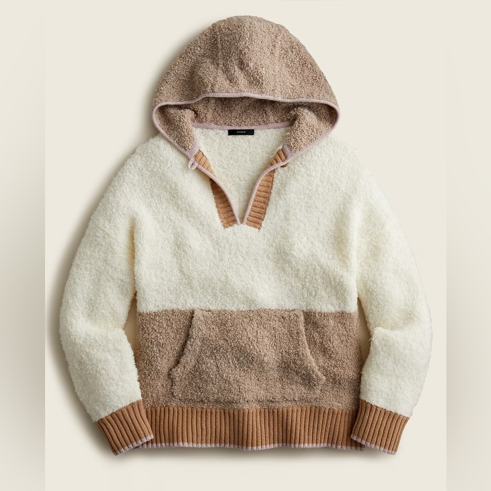 NWT J.Crew Colorblock Sweater Hoodie Ivory Mocha Xs/S